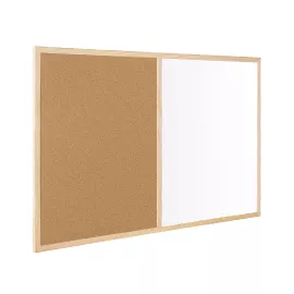 Rocada 6120V19 kombinált tábla / faliújság, fa (fenyő) kerettel, 60×40 cm, parafa / fehér lakkozott mágneses felület