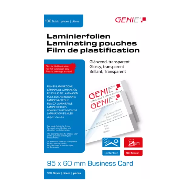 Genie lamináló fóliák 95x60 mm 100 mic. 100 db
