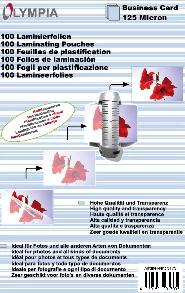 Olympia lamináló fólia névjegykártyára, 125 mic., 100 db