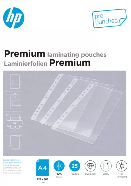 HP Premium A4 125 Micron, 25 db perforált lamináló fólia