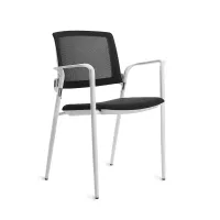 Rocada 906V23W-4 konferenciaszék, fehér szerkezet, fekete kárpitozott ülőfelület, hálós háttámla, karfák